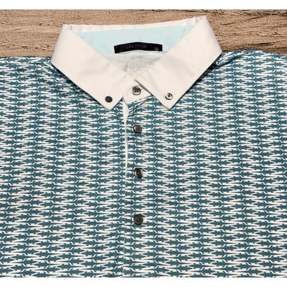 Greyson Other - Greyson Polo Shirt Mens XL White Green Alligator All Over Print Golf Animal